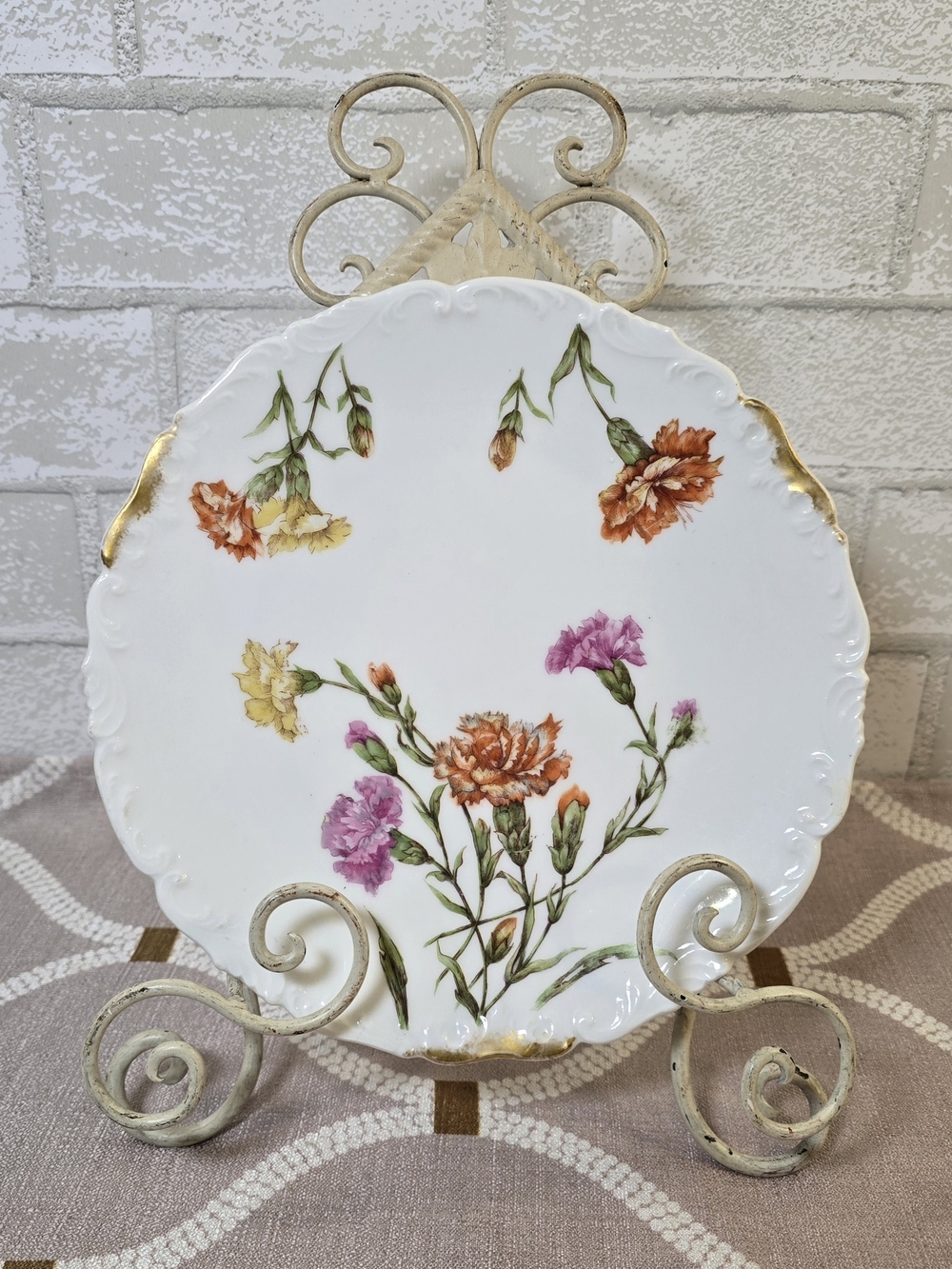 Vintage Limoges French Porcelain 8.5 Inch Floral Flower Plate Ornate Edge